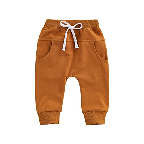 AEEMCEM Baby Boys Pants Infant Cotton Harem Pants Toddler Active Joggers Pants Casual Athletic Trousers Solid Pocket Bottoms (Brown, 18-24 Months)