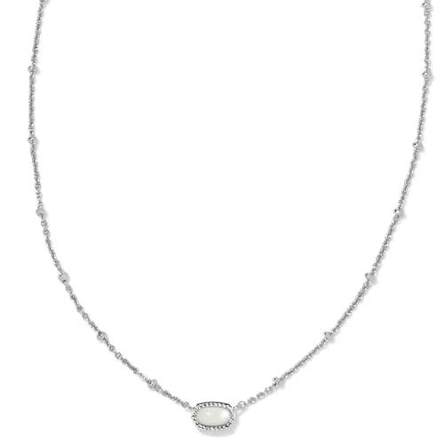 Kendra Scott Mini Elisa Rhodium-Plated Satellite Short Pendant Necklace in Ivory Mother Of Pearl, Fashion Jewelry for Women