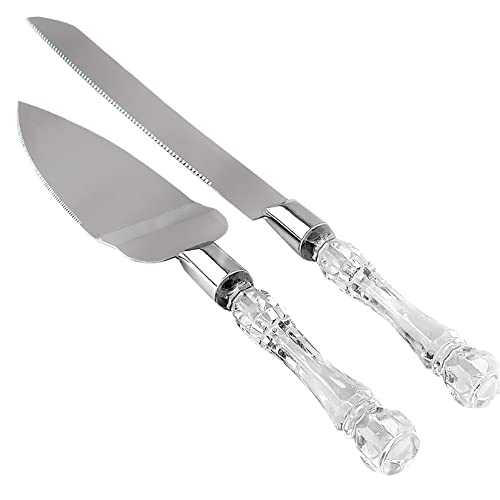 LUSHIG Wedding Cake Knife and Server Set | Acrylic Faux Crystal Handles & Premium 420 Stainless Steel Blades | Cake Cutting Set for Wedding Cake, Birthdays, Anniversaries, Parties (Clear Silver)