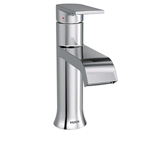 Moen Genta LX Chrome One-Handle Modern Bathroom Sink Faucet with Optional Deckplate and Low-Arc Spout - Perfect for Bath Countertop and Three-Hole or One-Hole Sinks, 6702