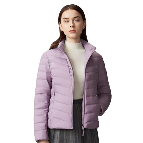BOSIDENG Lightweight Women's Down Jacket Portable Water-Resistant Puffer Jacket Winter Coat with Stand Collar for Outdoors Travel(Lavender,L)