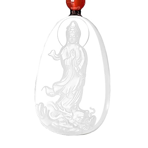 LXMYLI Genuine White Emerald Jade Dragon Kwan Yin Guan Yin Goddess of Mercy Bodhisattva Buddha Necklace Amulet Pendant(Certificate,Handcarved)