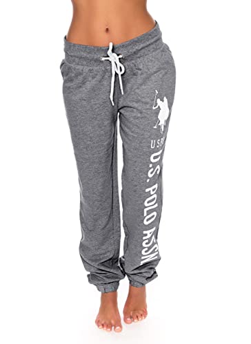 U.S. Polo Assn. Essentials Womens Sweatpants Joggers – Lounge Pants for Women (Charcoal Heather with White Print, Small)