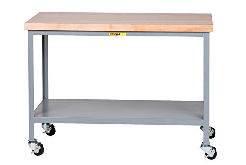 Little Giant WTS-2436-3R Steel Mobile Butcher Block Top Table, 1 Lower Shelf, 1000 lb. Load Capacity, 35' x 36' x 24', Gray