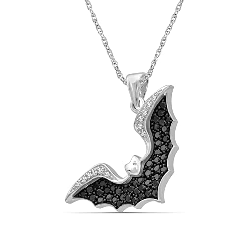 Fascinate Jewels 0.50Ct Round Cut Black & White Diamond 925 Sterling Silver Diamond Bat Pendant Necklace for Women's 14K White Gold Finish