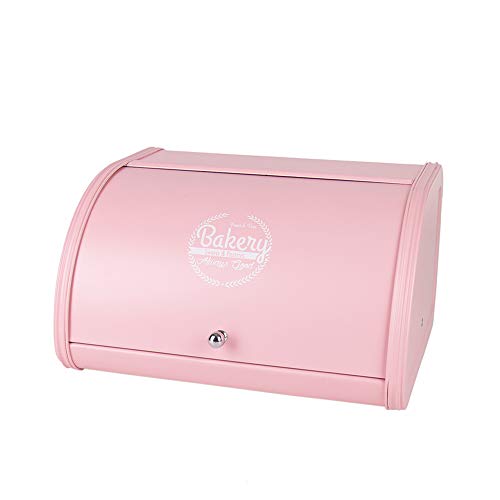 KL X458 Pink Metal Bread Box/Bin/kitchen Storage Containers with Roll Top Lid (pink)