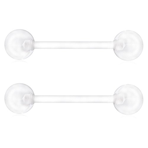 Ruifan 14G 16mm Clear Flexible Acrylic Nipple Tongue Barbell Ring Body Piercing Jewelry Retainer 2PCS