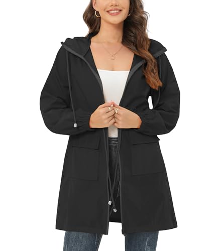 ETOSELL Rain Jacket for Women Waterproof with Hood Active Outdoor Long Rain Coats Packable Raincoat Lightweight Windbreaker
