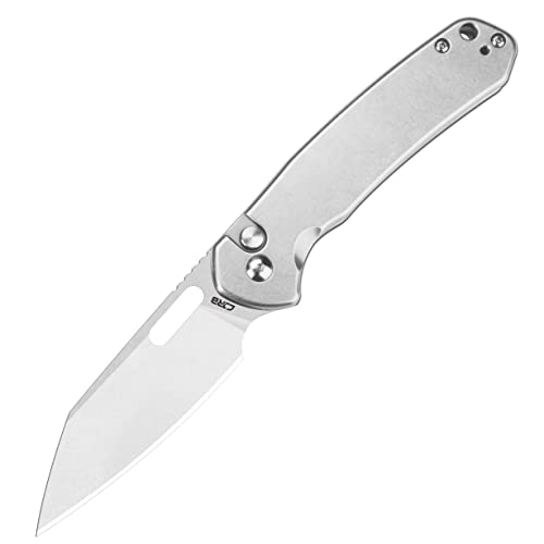 CJRB Pyrite-Alt (J1925A) Folding Pocket Knife with 3.11'' Stone Wash AR-RPM9 Wharncliffe Blade Steel Handle,Button Lock EDC Knife for Tactical,Outdoor,Hiking and Gift