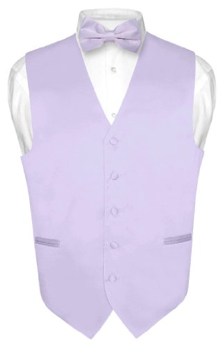 Men's Dress Vest & BowTie Solid Lavender Purple Color Bow Tie Set size Med