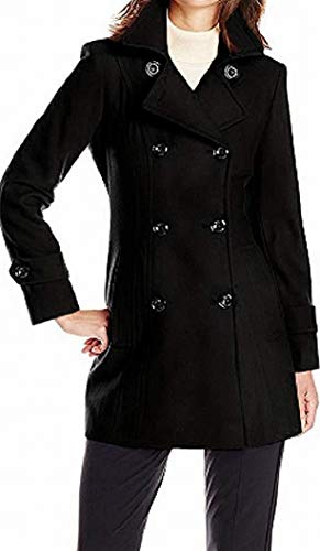 Anne Klein Women's Classic Double-Breasted Coat, Black, XL