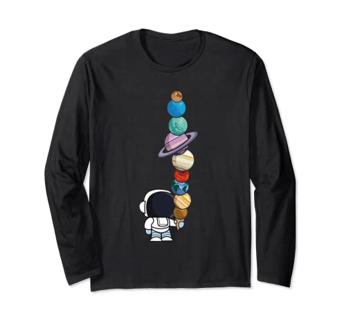 Astronaut Holding Planet Icecream BoysGirls STEM Kids Long Sleeve T-Shirt