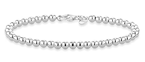 Miabella 925 Sterling Silver Italian Handmade 4mm Bead Ball Strand Chain Bracelet for Women 6.5, 7, 7.5, 8 Inch Made in Italy (7.00 Inches)