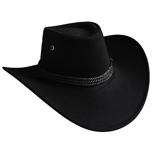 thuizen Classic Rolled Western Cowboy Hat, Black