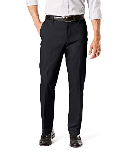 Dockers Men's Straight Fit Signature Lux Cotton Stretch Khaki Pant-Creased, Black, 36W x 32L