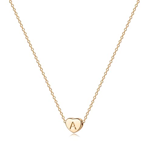 Tiny Gold Initial Heart Necklace-14K Gold Plated Handmade Dainty Letter Heart Necklace for Women Necklace Jewelry (A)