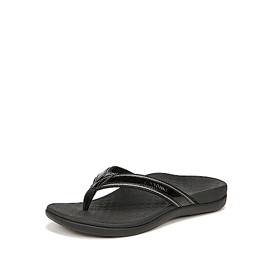 Vionic Women's Rest Tide Sport Toe Post Sandal - Supportive Everyday Slide Sandals That Includes an Orthotic Insole Black Leather 10 Medium