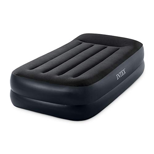 Intex 64121ED Dura Beam Plus Pillow Rest Raised Velvet Blow Up Airbed Mattress with Built in Electronic Pump and Portable Storage Carrying Bag, Twin