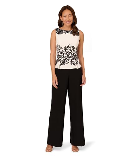 Adrianna Papell Women's Scroll Lace Jumptsuit, Ivory/Black, 14