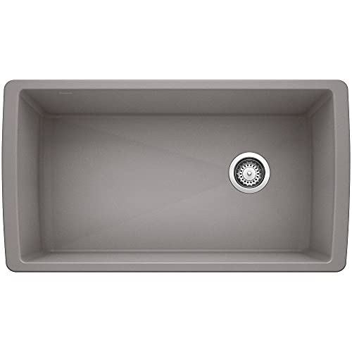 BLANCO 441770 Bowl Diamond Silgranit Super Single Undermount Kitchen Sink, 33.5' L X 18.5' W X 9.5' D, Metallic Gray