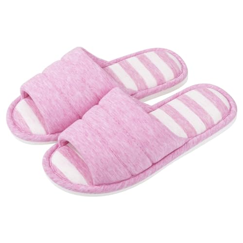 shevalues Women's Soft Indoor Slippers Open Toe Cotton Memory Foam Slip on Home Shoes House Slippers, Dark Pink 260