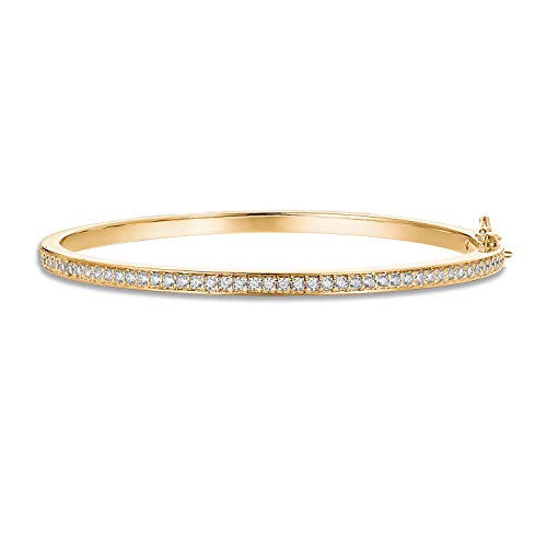 PAVOI 14K Gold Plated Cubic Zirconia Bangle Classic Tennis Bracelet | Yellow Gold Bracelets for Women | 7.5 Inches