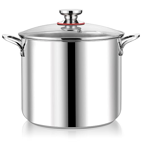 P&P CHEF 12 Quart Stainless Steel Stockpot with Glass Lid, Extra Large Stock Cooking Pot Cookware for Induction Gas Electric Stoves, Visible Lid & Measuring Markings, Heavy Duty & Dishwasher Safe