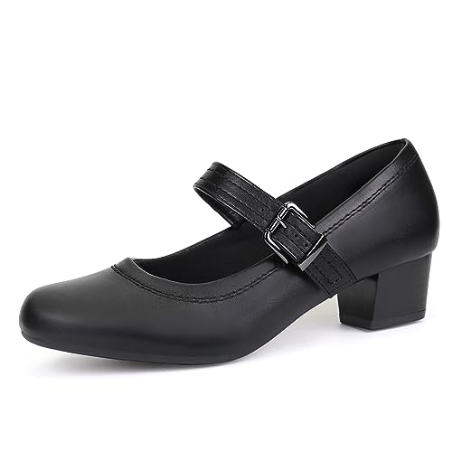 Ortho+rest Women Mary Janes Shoes for Bunions Orthopedic Dress Shoes Low Chunky Heels Work Pumps (8,Black)