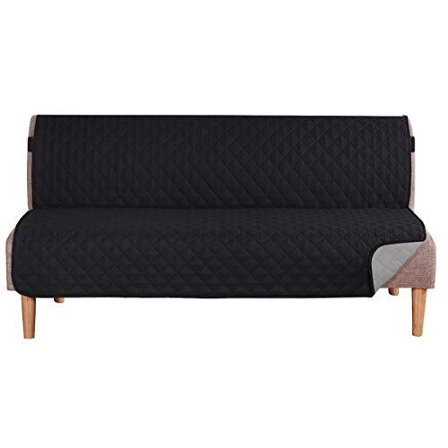 H.VERSAILTEX Reversible Futon Slipcover Water Repellent Futon Cover Seat Width Up to 70' Washable Furniture Protector 2' Elastic Strap Anti-Slip Futon Cover for Dogs (Futon, Black/Grey)