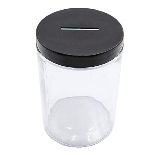 Mczxon Clear Glass Piggy Bank with Black Slotted Lid, Well Sized Coin Bank, Two Placement Methods Money Tip Coin Jar for Adults Teens Kids Girls Boys, M
