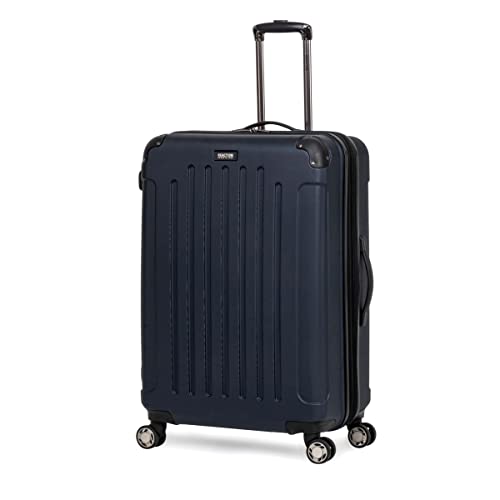 Kenneth Cole REACTION Renegade Luggage Expandable 8-Wheel Spinner Lightweight Hardside Suitcase, Navy Blue, 28-Inch Checked