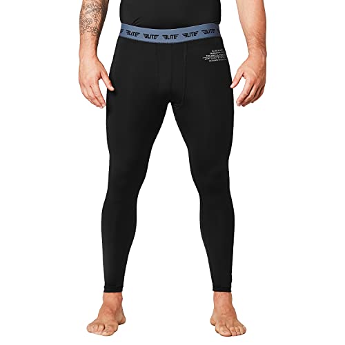 Elite Sports New Item Workout Standard MMA BJJ Spats Base Layer Compression Pants Tights, Black, Medium