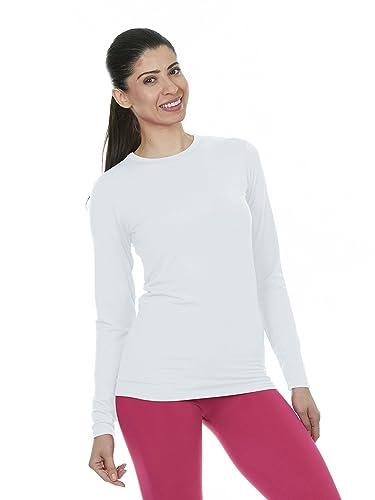 Thermajane Long Sleeve Thermal Shirts for Women Cold Weather, Womens Thermal Underwear Tops, Base Layer Women Thermal (White, Medium)