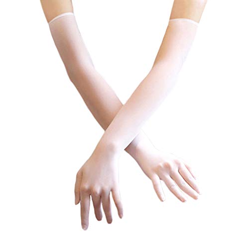 JAMOR Ultrathin Five-Finger Gloves Seamless Anti-Hook Bridal Wedding Gloves Sun Gloves Long Transparent Gloves Breathable Comfort Soft Wedding Outdoor Driving Party (White)