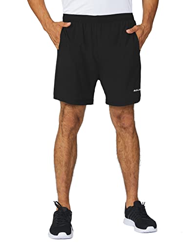 BALEAF Men's 5' Running Athletic Shorts Zipper Pocket for Workout Gym Sports Black Size M
