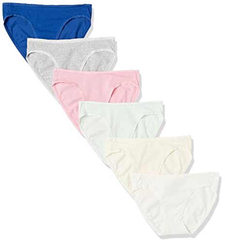 Amazon Essentials Women's Cotton Bikini Brief Underwear (Available in Plus Size), Pack of 6, Multicolor/Solid Colors, Large