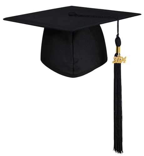 GraduatePro Matte Graduation Cap with 2024 Tassel for Adults High School and Bachelor Master Black
