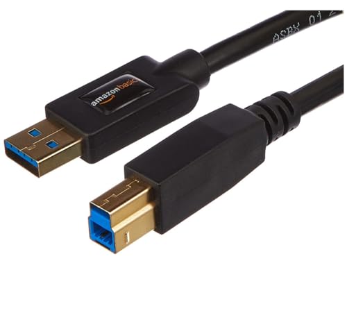 Amazon Basics USB-A to USB-B 3.0 Cable, 4.8Gbps High-Speed with Gold-Plated Plugs, 6 Foot, Black