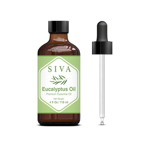 Siva Eucalyptus Essential Oil 4oz (118 ml) Premium Essential Oil with Dropper for Diffuser, Aromatherapy, Skincare, Haircare, Soaps & Candles