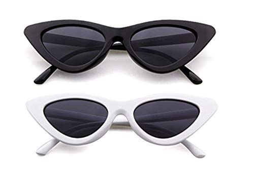 FOURCHEN Retro Vintage Narrow Cat Eye Sunglasses for kids Clout Goggles Plastic Frame (cateye white+cateye black)
