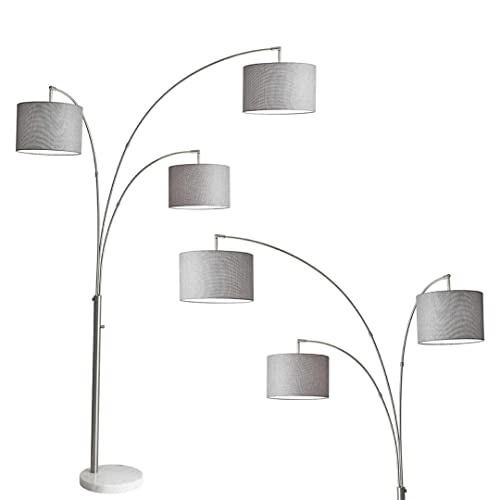 Adesso 4250-22 Bowery 3-Arm Arc Lamp, 74 in, 3 x 100W Incandescent/26W CFL, Brushed Steel Finish, 1 Floor Lamp , Grey