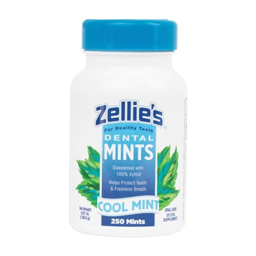 Zellie's | 100% Xylitol Sugar Free Cool Mint Breath Mints | Non-GMO, Low-Calorie, Gluten Free, Vegan & Kosher Mints (250 Count - Pack of 1)