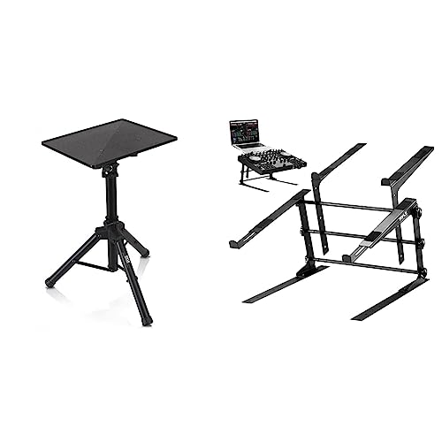 Pyle-PRO Universal Projector Stand with Portable Dual Laptop Stand - Height & Angle Adjustable with Anti-Slip Design for DJ Equipment, Sound Mixers & More