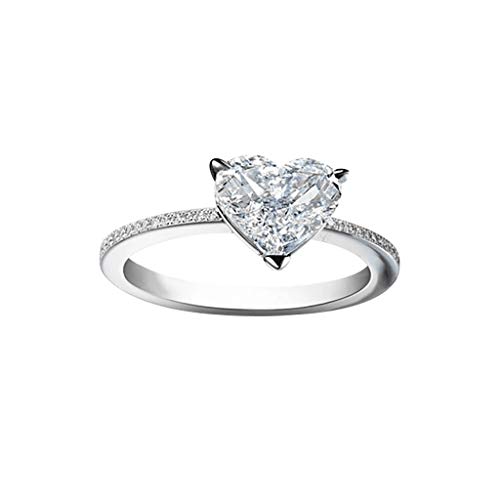 Charm Heart Shape Diamond Ring for Women Ladies Full Micro Inlaid Zircon Vintage Engagement Valentine's Day Jewelry Gift
