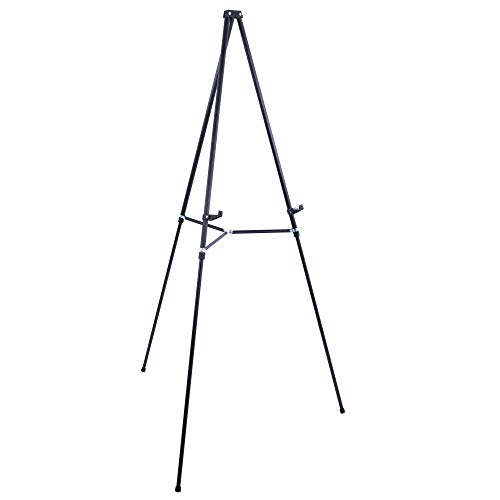 U.S. Art Supply 66' High Showroom Black Aluminum Display Easel and Presentation Stand - Large Adjustable Height Portable Tripod, Holds 25 lbs - Floor and Tabletop, Display Paintings, Signs, Posters
