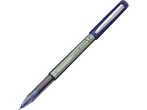 Pilot, Precise V5 BeGreen, Capped Liquid Ink Rolling Ball Pens, Extra Fine Point 0.5 Mm, Blue, Pack of 12