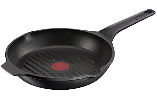 Tefal Robusto E24940 Die-Cast Aluminium Grill Pan 26 cm Easy Cleaning Non-Stick Coating Thermal Signal Temperature Indicator Dishwasher Safe Induction Suitable Black