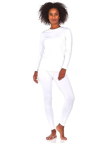 Thermajane Long Johns Thermal Underwear for Women Fleece Lined Base Layer Pajama Set Cold Weather (Small, White)