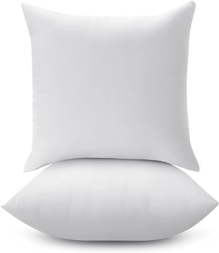 LANE LINEN 18 x 18 Throw Pillow Insert - Pack of 2 White, Down Alternative Pillow Inserts for Decorative Pillow Covers, Throw Pillows for Bed, Couch Pillows for Living Room