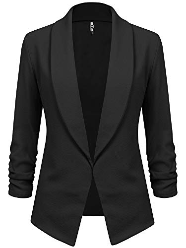 LL WSK2324 Women 3/4 Sleeve Blazer Open Front Cardigan Jacket Work Office Blazer L Black